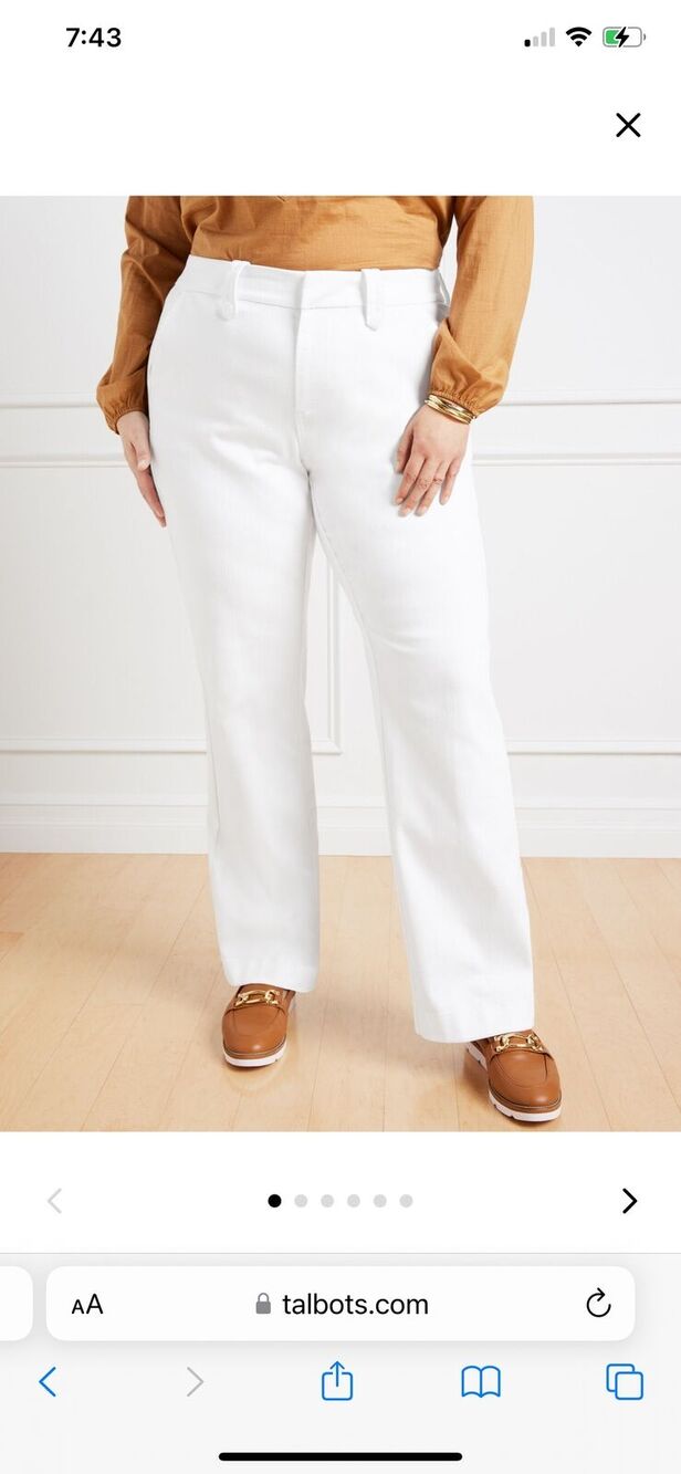 Talbots White Front Closure high waist Straight Leg Wide Leg Jean Size 24W b57